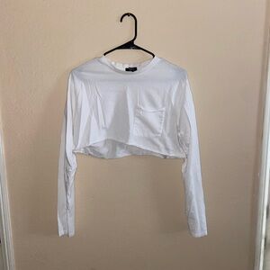 Mens LGBQT y2k white tee Forever 21 crew neck cute crop top long sleeve shirt